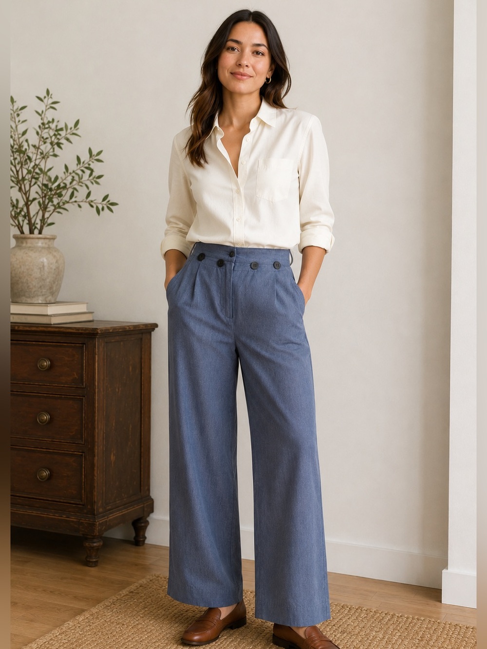Lafayette 148 New York Wide Leg Tencel Blend Sailor Pants | Size 6